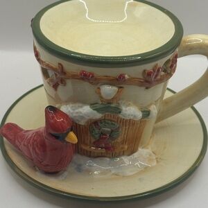 cardinal Winter Holiday  Saucer Cup Tart Candle Warmer - Our America Debbie Mumm